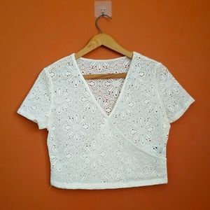 Crochet Knit Cream White Crop Shirt